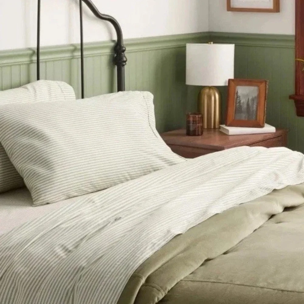 Twin/Twin XL 250 Thread Count 3 Pc. Organic Sheet Set Green Stripe ~ Threshold